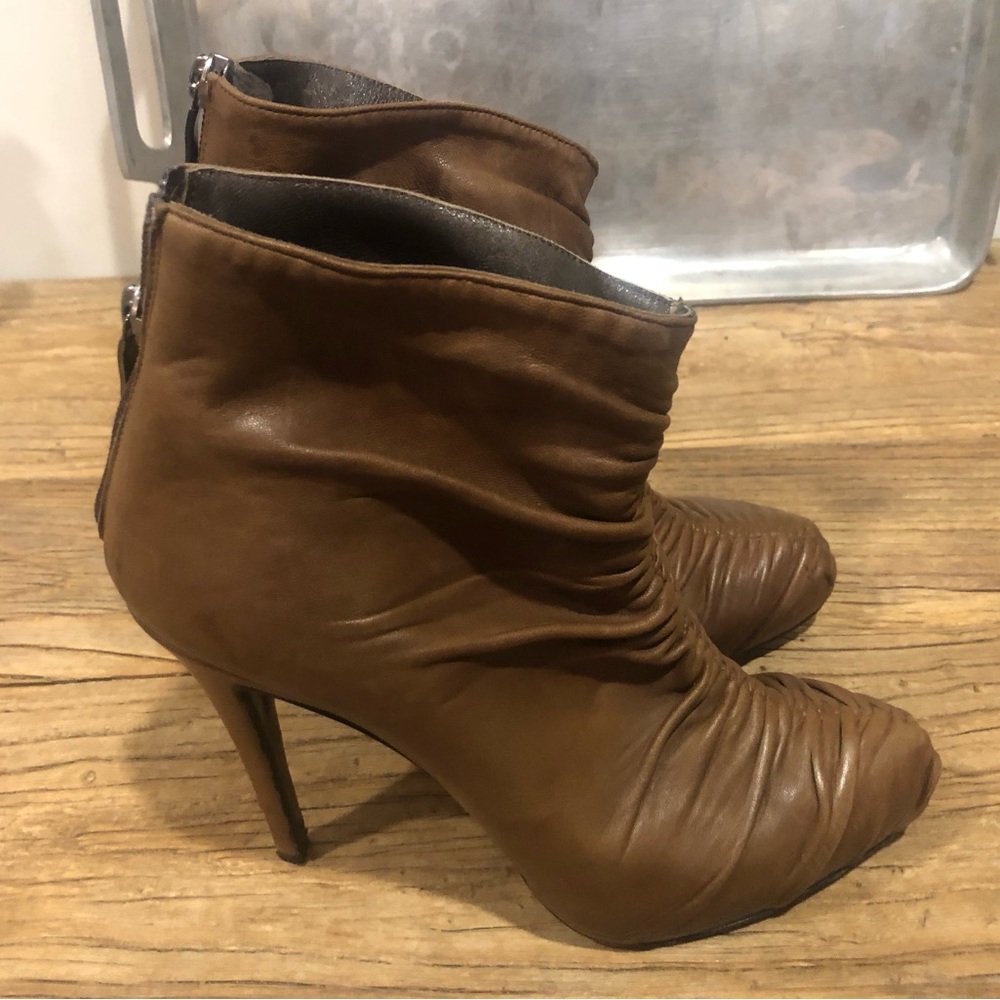 Icone Italian Camel Ruched Booties